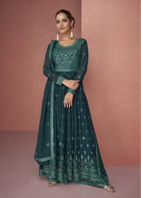 Aashirwad Creation Gulkand Siyona Nayra Cut Anarkali Heavy Faux Georgette Style Nayra Cut Suit Rama Color DN 9394