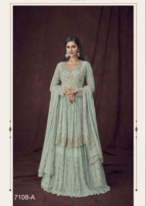 Aashirwad Creation Gulkayra  Heavy Faux Georgette Designer Suit Light Green Color DN 7108