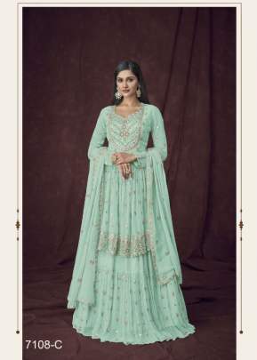 Aashirwad Creation Gulkayra  Heavy Faux Georgette Designer Suit Sky Color DN 7108