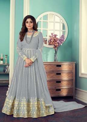 Aashirwad Creation Gulnar Faux Georgette Anarkali Suit Grey Color DN 8544