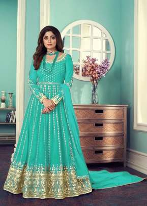 Aashirwad Creation Gulnar Faux Georgette Anarkali Suit Sky Blue Color DN 8544