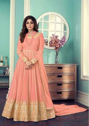 Aashirwad Creation Gulnar Faux Georgette Anarkali Suit Peach Color DN 8544