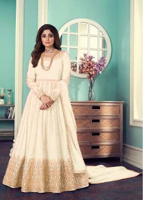 Aashirwad Creation Gulnar Faux Georgette Anarkali Suit Off White Color DN 8544