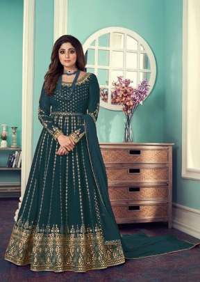 Aashirwad Creation Gulnar Faux Georgette Anarkali Suit Rama Green Color DN 8544