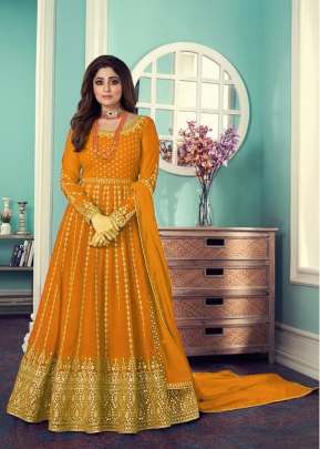 Aashirwad Creation Gulnar Faux Georgette Anarkali Suit Yellow Color DN 8544