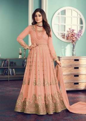 Aashirwad Creation Gulnar Faux Georgette Embroidery Work Anarkali Salwar Kameez Peach Color DN 8542