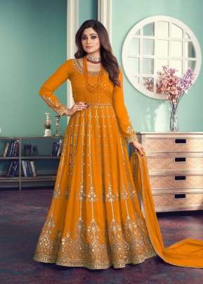 Aashirwad Creation Gulnar Faux Georgette Embroidery Work Anarkali Salwar Kameez Mustard Yellow Color DN 8542