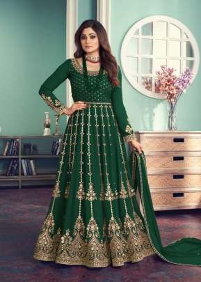 Aashirwad Creation Gulnar Faux Georgette Embroidery Work Anarkali Salwar Kameez Green Color DN 8542