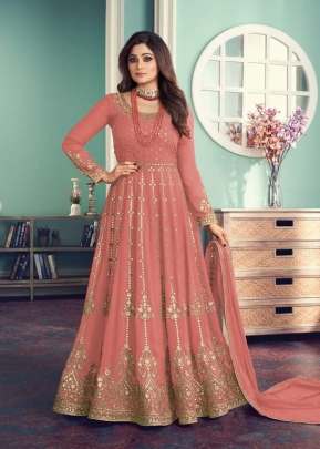 Aashirwad Creation Gulnar Faux Georgette Embroidery Work Anarkali Salwar Kameez Middle Red Color DN 8542