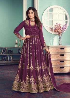 Aashirwad Creation Gulnar Faux Georgette Embroidery Work Anarkali Salwar Kameez Wine Color DN 8542