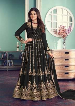 Aashirwad Creation Gulnar Faux Georgette Embroidery Work Anarkali Salwar Kameez Black Color DN 8542