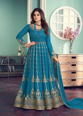 Aashirwad Creation Gulnar Faux Georgette Embroidery Work Anarkali Salwar Kameez Sky Blue Color DN 8542