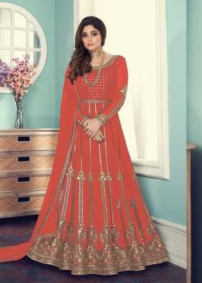 Aashirwad Creation Gulnar Faux Georgette Embroidery Work Anarkali Salwar Kameez Gajri Color DN 8543