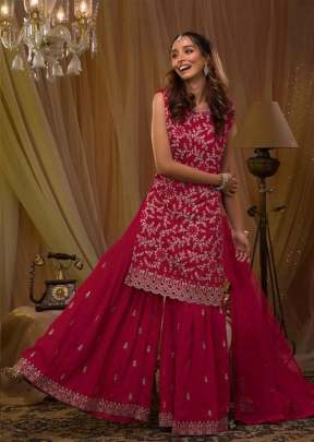 Aashirwad Creation Heavy Blooming Georgette With Embroidery Work With Sequence Work Palazzo Suit Red Color DN 5051