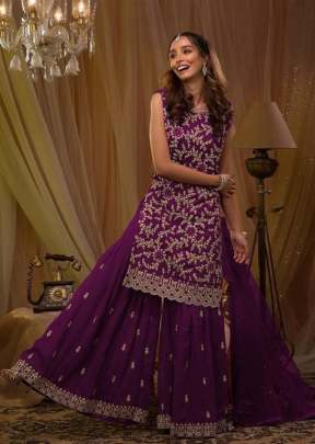 Aashirwad Creation Heavy Blooming Georgette With Embroidery Work With Sequence Work Palazzo Suit Wine Color DN 5051