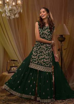 Aashirwad Creation Heavy Blooming Georgette With Embroidery Work With Sequence Work Palazzo Suit Green Color DN 5051