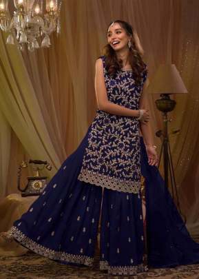 Aashirwad Creation Heavy Blooming Georgette With Embroidery Work With Sequence Work Palazzo Suit Royal Blue Color DN 5051