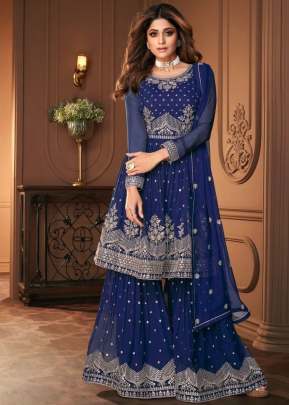 Aashirwad Creation Heroine Booming Georgette Sharara Suit Blue Color DN 8696