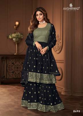 Aashirwad Creation Heroine Georgette With Embroidery Work Sharara Suit Black Color DN 8695