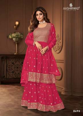 Aashirwad Creation Heroine Georgette With Embroidery Work Sharara Suit Pink Color DN 8695