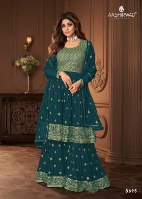 Aashirwad Creation Heroine Georgette With Embroidery Work Sharara Suit Rama Color DN 8695