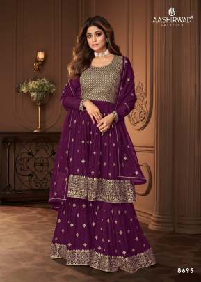 Aashirwad Creation Heroine Georgette With Embroidery Work Sharara Suit Wine Color DN 8695