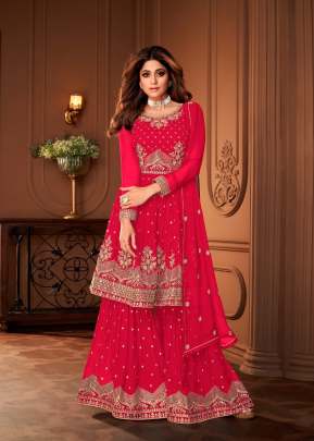 Aashirwad Creation Heroine Georgette With Embroidery Work Sharara Suit Dark Pink Color DN 8696