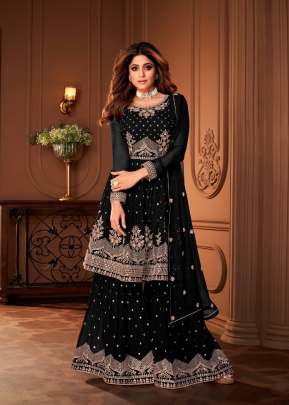 Aashirwad Creation Heroine Georgette With Embroidery Work Sharara Suit Black Color DN 8696