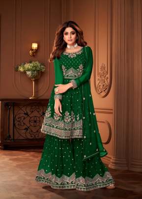 Aashirwad Creation Heroine Georgette With Embroidery Work Sharara Suit Green Color DN 8696