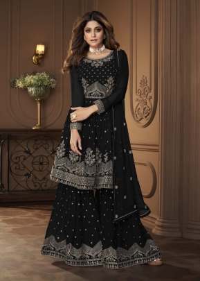 Aashirwad Creation  Heroine Heavy Faux Georgette Palazzo Suit Black Color DN 8696