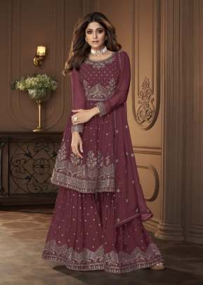 Aashirwad Creation  Heroine Heavy Faux Georgette Palazzo Suit Red Glow Color DN 8696