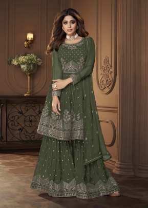 Aashirwad Creation  Heroine Heavy Faux Georgette Palazzo Suit Mehndi Color DN 8696