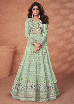 Aashirwad Creation Khaas Heavy Georgette With Embroidery Work Anarkali Gown Light Pista Color DN 9217