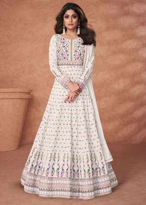 Aashirwad Creation Khaas Heavy Georgette With Embroidery Work Anarkali Gown White Color DN 9217