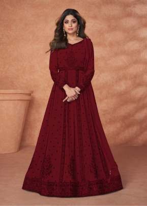 Aashirwad Creation Khass Heavy Georgette With Embroidery Work Anarkali Suit Red Color DN 9216