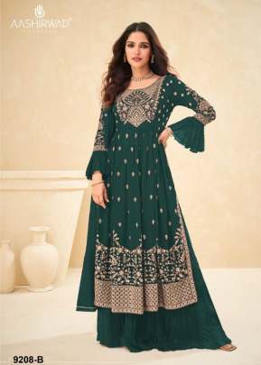 Aashirwad Creation Limelight Heavy Faux Georgette With Embroidery Work Palazzo Suit Green Color DN 9208