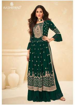 Aashirwad Creation Limelight Heavy Faux Georgette Designer Sharara Suit Green Color DN 9205