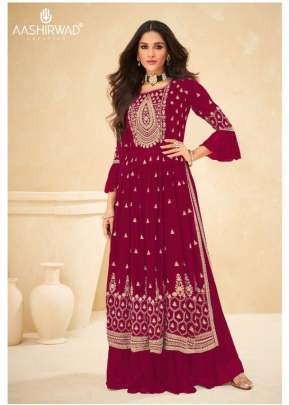 Aashirwad Creation Limelight Heavy Faux Georgette Designer Sharara Suit Dark Pink Color DN 9205