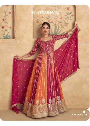 Aashirwad Creation Maharani Heavy Real Georgette With Embroidery Sequence Work Anarkali Gown Multi Color DN 10075