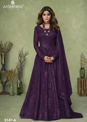 Aashirwad Creation Masakali Heavy Georgette Anarkali Suit Wine Color DN 9147