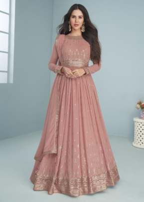 Aashirwad Creation Mogra Heavy Faux Georgette Anarkali Suit Light Peach Color DN 9293