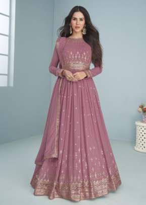 Aashirwad Creation Mogra Heavy Faux Georgette Anarkali Suit Pink Color DN 9293