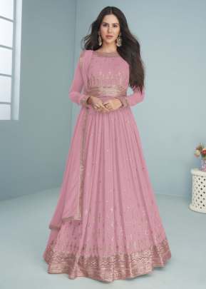 Aashirwad Creation Mogra Heavy Faux Georgette Anarkali Suit Light Pink Color DN 9293