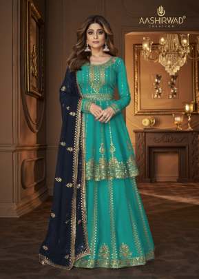 Aashirwad Creation Niharika Heavy Faux Georgette Salwar Suit Sky Blue Color DN 9125