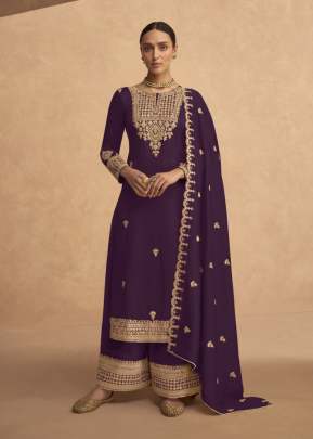 Aashirwad Creation Odhani Heavy Georgette With Embroidery with Coding Work Palazzo Suit Wine Color DN 9493