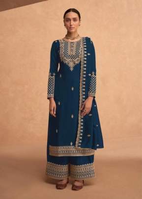 Aashirwad Creation Odhani Heavy Faux Georgette With Sequence Palazzo Suit Royal Bule Color DN 9494