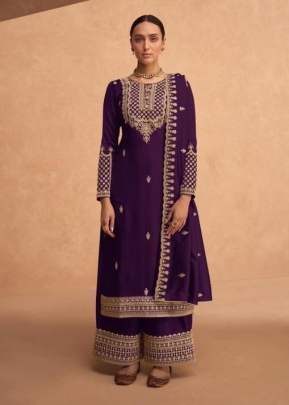 Aashirwad Creation Odhani Heavy Faux Georgette With Sequence Palazzo Suit Wine Color DN 9494