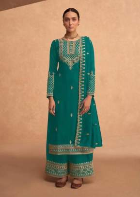 Aashirwad Creation Odhani Heavy Faux Georgette With Sequence Palazzo Suit Rama Green Color  DN 9494