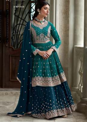 Aashirwad Creation Radhika Georgette With Embroidery Work Sharara Suit Blue And More Peach Color DN 9430