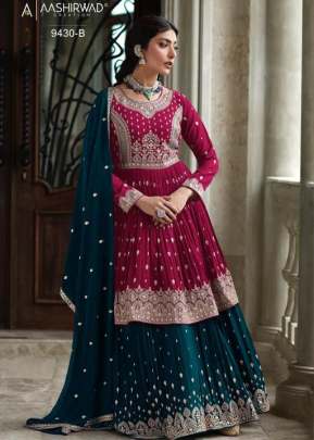 Aashirwad Creation Radhika Heavy Faux Georgette With Embroidery Work Designer Suit Pink And More Peach Color DN 9430